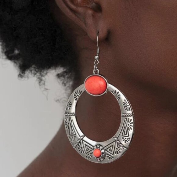 paparazzi Jewelry - Paparazzi Jewelry Accessories - Garden Glyphs - Orange Earrings  Vintage